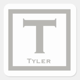 Grauer Anfangsname Kinder Junge Party zurück zur S Quadratischer Aufkleber