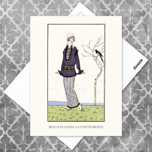 Grauer Anzug Französische Modeplatten-Illustration Postkarte