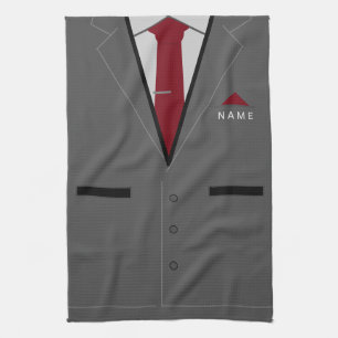 Grauer Anzug mit Red Necktie - Name hinzufügen - F Geschirrtuch