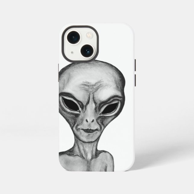 Grauer Außerirdischer iPhone 13 Mini Hülle (Rückseite)
