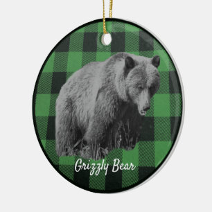 Grauer Bär Buffalo Karo Keramik Weihnachtsbaumanhä Ornament