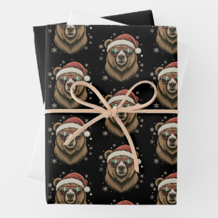 Grauer Bären-Santa-Hut Lustiger Süßer Tierliebhabe Geschenkpapier Set