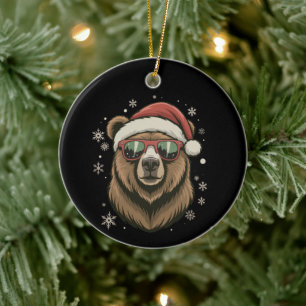 Grauer Bären-Santa-Hut Lustiger süßer Tierliebhabe Keramik Ornament