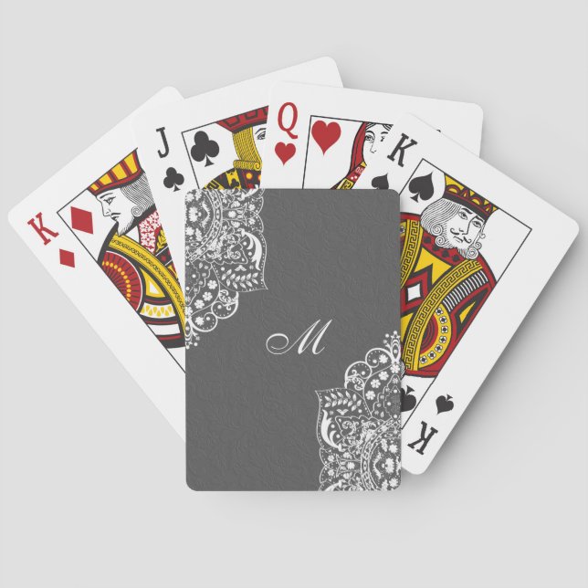 Grauer Blumendach und weiße Spitze Spielkarten (Rückseite)