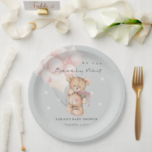 Grauer Blush Bearly Wait Bear Balloon Babydusche Pappteller
