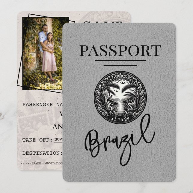 Grauer Brasilien-Pass Save the Date (Vorne/Hinten)
