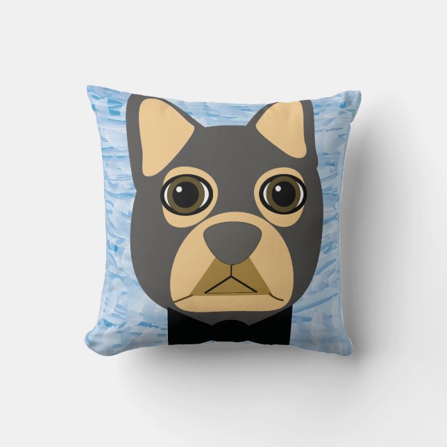 Grauer/brauner Bulldog, Aquarellblau Kissen (Vorderseite)