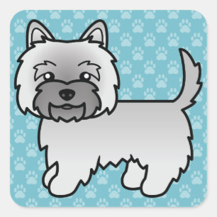 Grauer Cairn Terrier Cartoon-Hund-Illustration Bla Quadratischer Aufkleber
