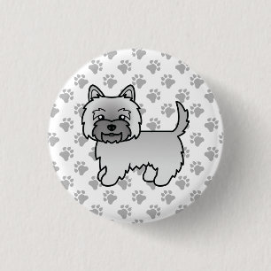 Grauer Cairn Terrier Hund Süße Illustration Pfoten Button