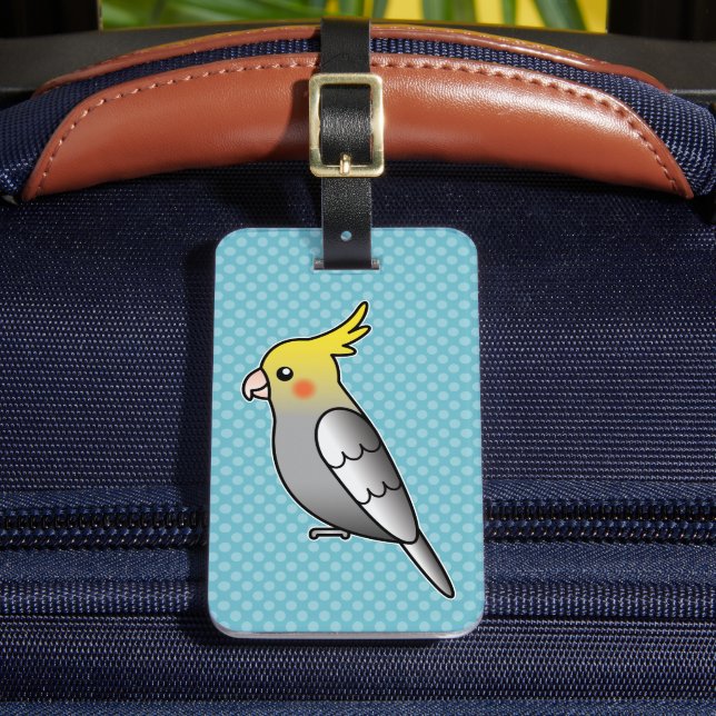 Grauer Cartoon Cockatiel Parrot Bird Gepäckanhänger (Vorderseite Insitu 2)