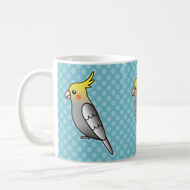 Grauer Cartoon Cockatiel Parrot Bird Kaffeetasse (Links)
