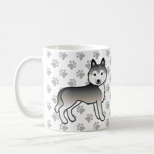 Grauer Cartoon-Hund & Pfoten des Sibirischen Husky Kaffeetasse