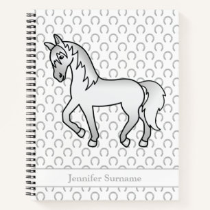 Grauer Cartoon Trotting Horse & Custom Text Notizbuch