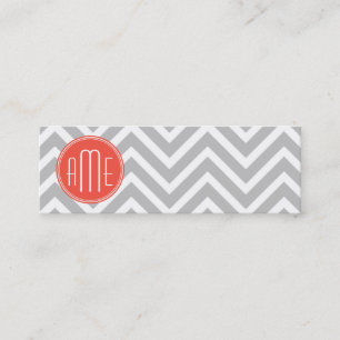 Grauer Chevron und individuelles Korallenmonogramm Mini Visitenkarte