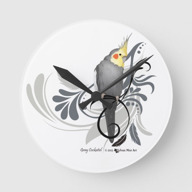 Grauer Cockatiel Runde Wanduhr (Vorderseite)