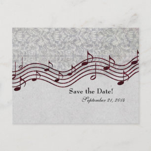 Grauer Damast-rote Musik Save the Date Ankündigungspostkarte
