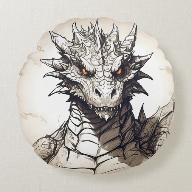 Grauer Drache Rundes Kissen (Vorderseite)