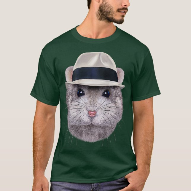 Grauer Dwarf Hamster mit Fedora Hat T-Shirt (Vorderseite)