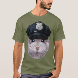 Grauer Dwarf Hamster mit Polizeioffizier-Hut T-Shirt