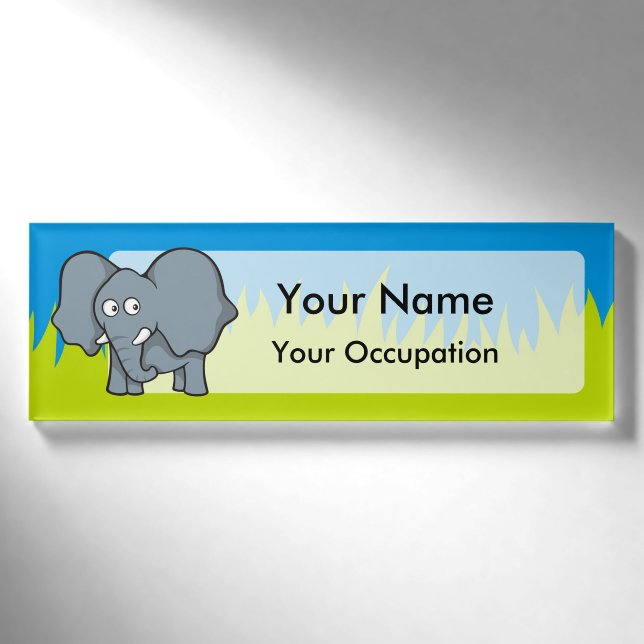 Grauer Elefant Cartoon Namenschild (Vorderseite)