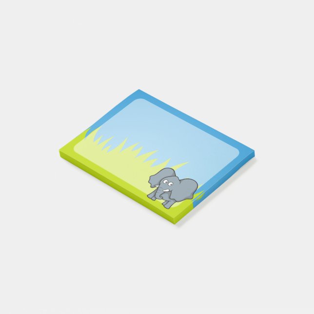 Grauer Elefant Cartoon Post-it Klebezettel (angewinkelt)