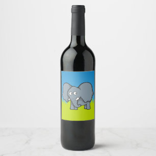 Grauer Elefant Cartoon Weinetikett