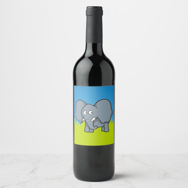 Grauer Elefant Cartoon Weinetikett (Vorderseite)