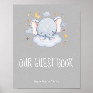 Grauer Elefant Junge Baby Shower Gast Unterschrift Poster