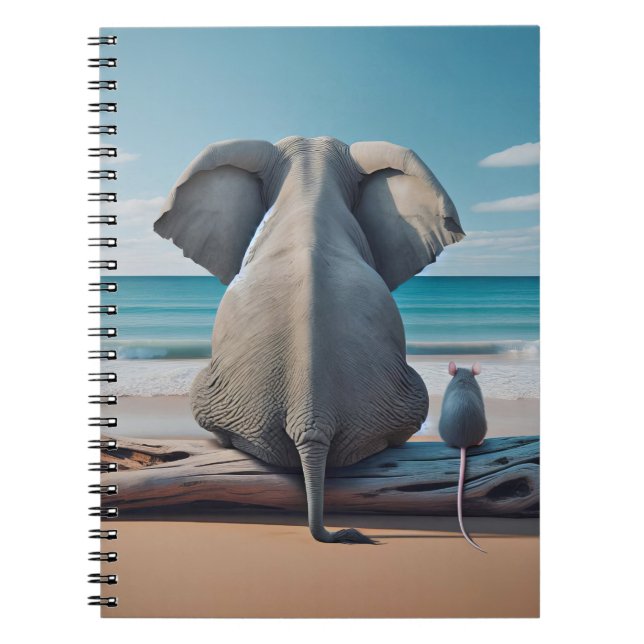 Grauer Elefant und Maus auf Driftwood Notizblock (Vorderseite)