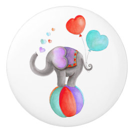 Grauer Elefant whimsy Aquarellzirkus vor der Tür Keramikknauf