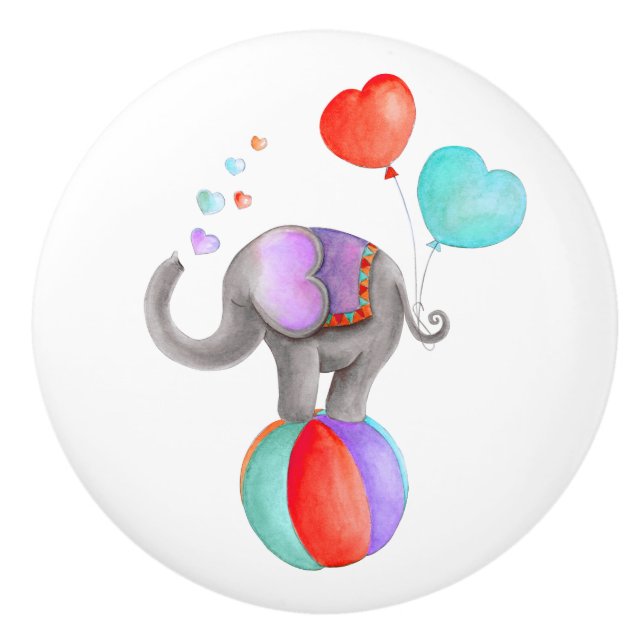 Grauer Elefant whimsy Aquarellzirkus vor der Tür Keramikknauf (Vorderseite)