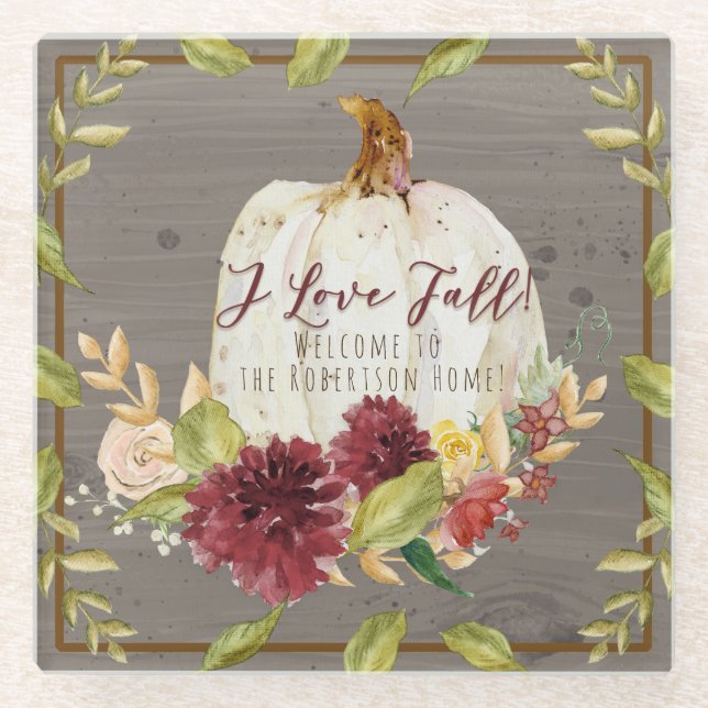 Grauer Fall Burgund Floral Wohngestaltung Pumpkin Glasuntersetzer (Vorderseite)
