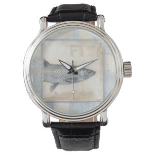 Grauer Fisch auf Beige Hintergrund Armbanduhr