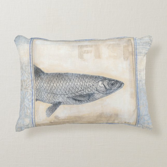 Grauer Fisch auf Beige Hintergrund Dekokissen (Vorderseite)