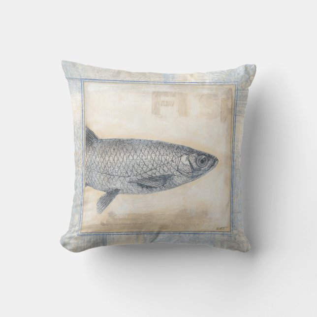 Grauer Fisch auf Beige Hintergrund Kissen (Vorderseite)