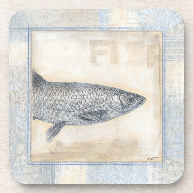 Grauer Fisch auf Beige Hintergrund Untersetzer (Vorderseite)