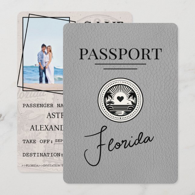 Grauer Florida Reisepass Save The Date (Vorne/Hinten)