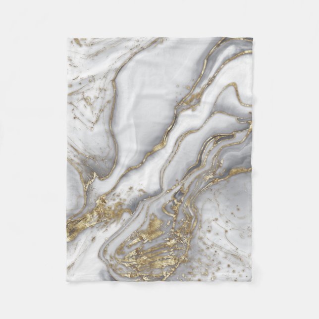 Grauer flüssiger Marmor - Perle und Gold Fleecedecke (Vorderseite)