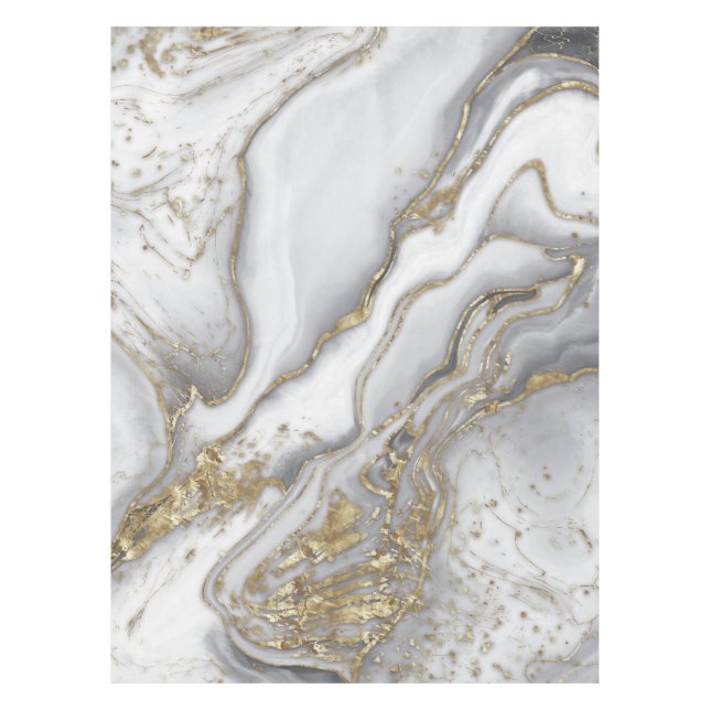 Grauer flüssiger Marmor - Perle und Gold Tischdecke (Vorderseite)