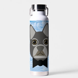 Grauer französischer Bulldog, Aquarellblau Trinkflasche