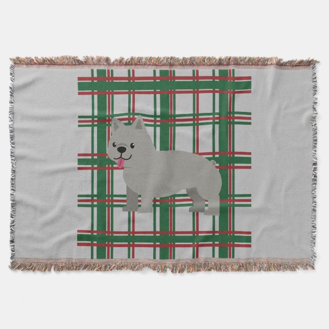 Grauer französischer Bulldog, Weihnachten Kariert Decke (Vorderseite)