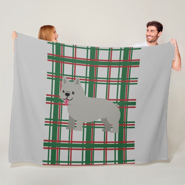 Grauer französischer Bulldog, Weihnachten Kariert Fleecedecke (Beispiel)