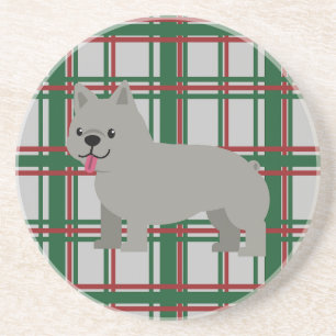 Grauer französischer Bulldog, Weihnachten Kariert Getränkeuntersetzer