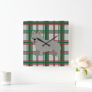 Grauer französischer Bulldog, Weihnachten Kariert Quadratische Wanduhr