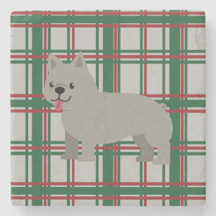Grauer französischer Bulldog, Weihnachten Kariert Steinuntersetzer