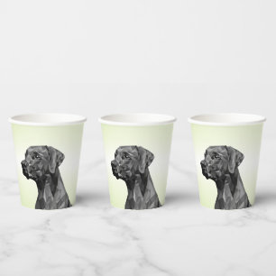 Grauer geometrischer Hund auf grünem Hintergrund Pappbecher
