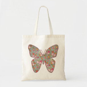 Grauer Gewebemit blumenschmetterling Tragetasche