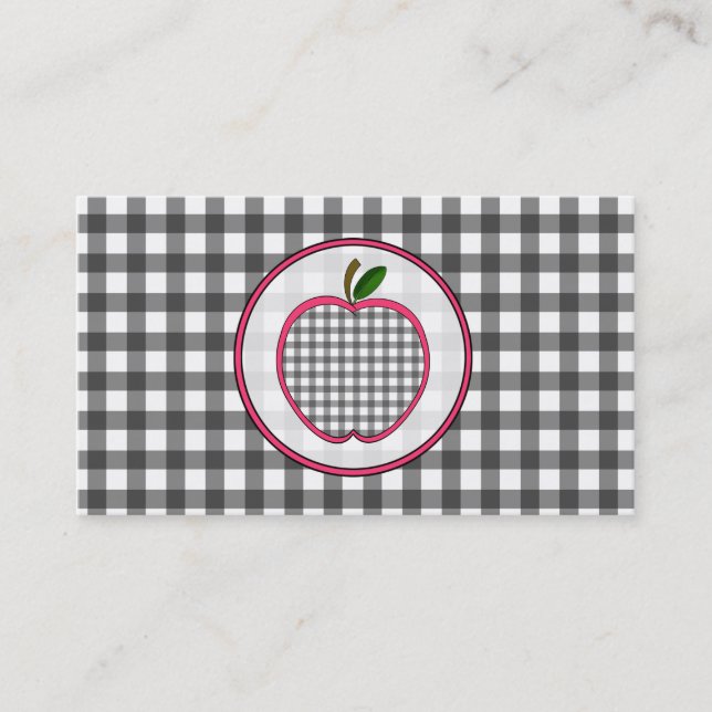 Grauer Gingham Apple arbeiten Lehrer-Visitenkarte Visitenkarte (Vorderseite)