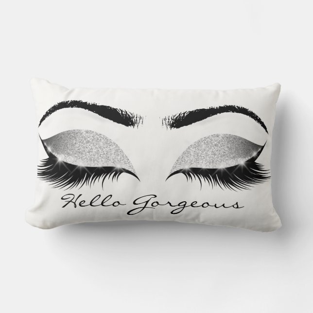 Grauer Glitzer Schwarze Augen Silver Makeup Lashes Lendenkissen (Vorderseite)