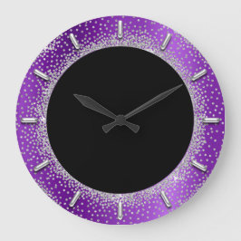 Grauer Glitzer Silver Gray Black Metal Lila Violet Große Wanduhr